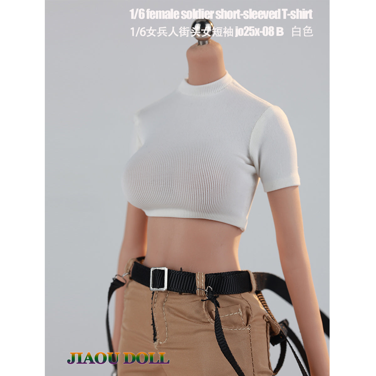 JIAOUDOLL Streetwear Female Cargo Pants + Belt & Short Sleeve T-Shirt Doll Clothes Accessory Fit 1/6 Scale 12-inches Action Figure