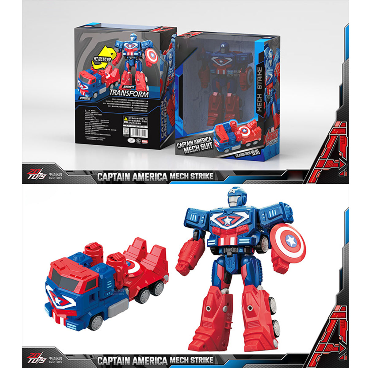 ZD Toys The Avengers Spider-Man/Black Panther/Hulk/Thor/Captain America/Iron Man Transformable Vehicle Car Model