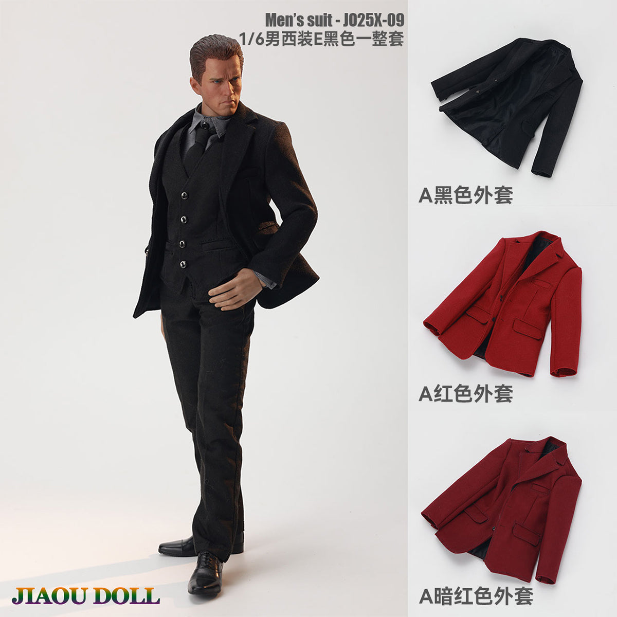 JIAOUDOLL Male Soldier Outfit Suit Jacket + Trousers + Shirt + Vest + Bow Tie Set Doll Clothes Accessory Fit 1/6 Scale 12-inches Action Figure