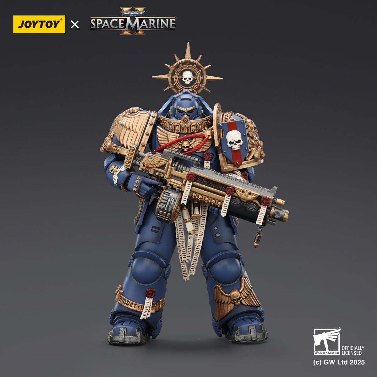 JOYTOY Ultramarines Relic Primus Armour with Plasma Pistol and Combat Blade & Ultramarines Heavy Artificer Armor with Relic Multi-Melta & Ultramarines Heavy Relic Primus Armor with Heavy Relic Bolt Rifle