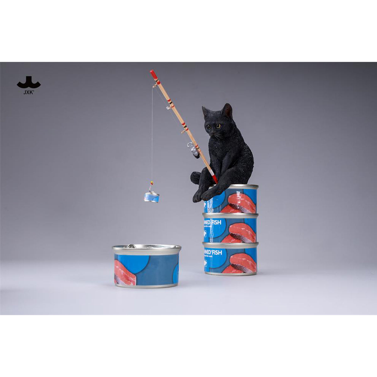 JXK Dream-Fishing Kitten Cat Static Expertly Hand-Painted Lifelike Animal Figurine