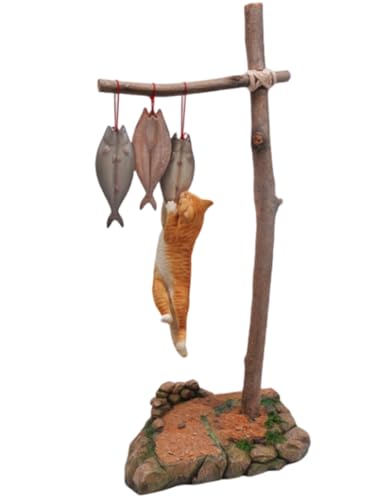 JXK Collectible Cat Figure: Cats That eat Fish 2.0, Expertly Hand-Painted, Lifelike, Safe Resin, 1:6 Scale Miniature Animal Figurine