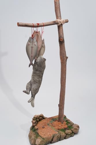 JXK Collectible Cat Figure: Cats That eat Fish 2.0, Expertly Hand-Painted, Lifelike, Safe Resin, 1:6 Scale Miniature Animal Figurine