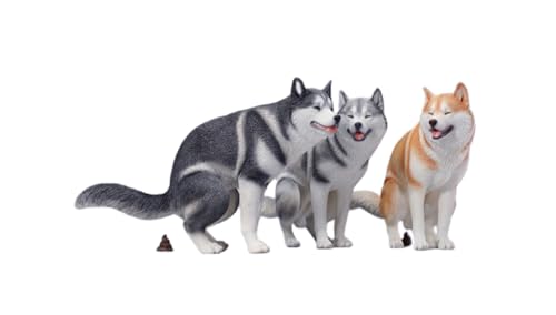 Figura de perro coleccionable JXK: Husky siberiano con media sentadilla y elevación de piernas, pintada a mano por expertos, resina realista y segura, miniatura a escala 1:6.