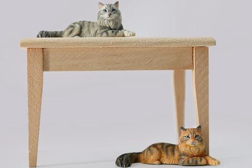 JXK Collectible Cat Figure: Mini Maine Coon, Expertly Hand-Painted, Lifelike, Safe Resin, Miniature Animal Figurine