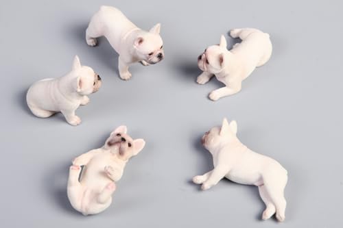 Figura de perro coleccionable JXK: Bulldog francés en miniatura, pintada a mano por expertos, resina realista y segura, figura de animal en miniatura a escala 1:12