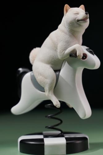 Figura de perro coleccionable JXK: Shiba Inu, caballo balancín, pintada a mano por expertos, realista, de resina segura, miniatura a escala 1:6.