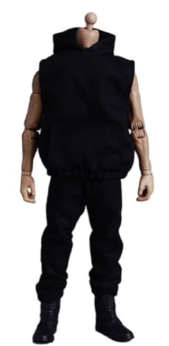 Ropa para muñecas a escala 1/12: Conjunto de sudadera con capucha sin mangas y pantalones coleccionables