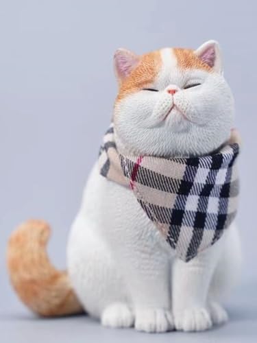 JXK Collectible Cat Figure: Change Head Exotic Shorthair Cat, Expertly Hand-Painted, Lifelike, Safe Resin, 1:6 Scale Miniature Animal Figurine