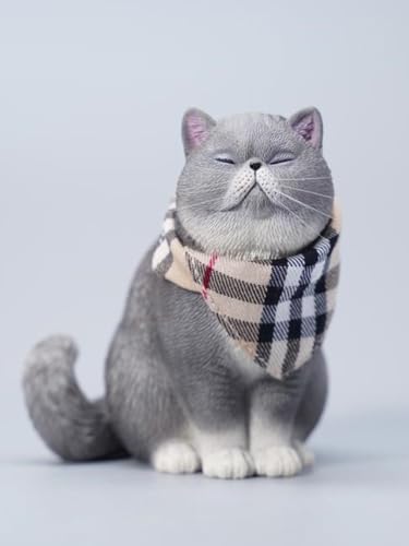 JXK Collectible Cat Figure: Change Head Exotic Shorthair Cat, Expertly Hand-Painted, Lifelike, Safe Resin, 1:6 Scale Miniature Animal Figurine