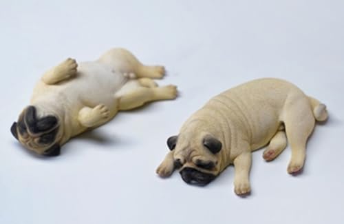 Figura de perro coleccionable JXK: Pug durmiendo, pintada a mano por expertos, realista, resina segura, miniatura a escala 1:6