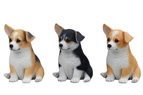 Figura de perro coleccionable JXK: Corgi galés amarillo sentado, pintado a mano por expertos, resina realista y segura, figura de animal en miniatura.