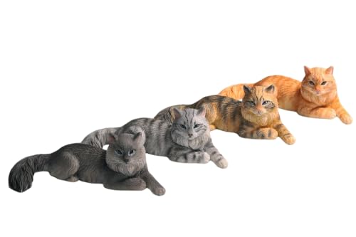 JXK Collectible Cat Figure: Mini Maine Coon, Expertly Hand-Painted, Lifelike, Safe Resin, Miniature Animal Figurine