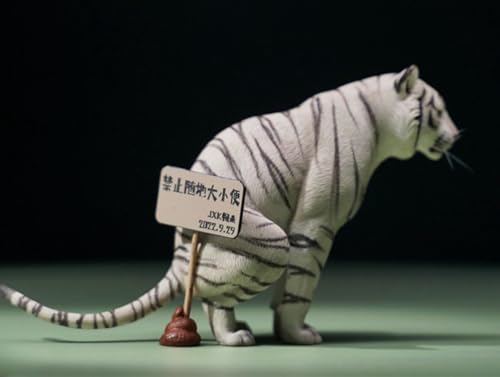Figura de tigre coleccionable JXK: Tigre medio agachado, pintado a mano por expertos, realista, resina segura, miniatura a escala 1:12.