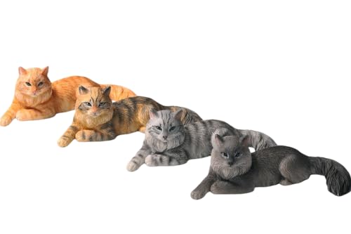 JXK Collectible Cat Figure: Mini Maine Coon, Expertly Hand-Painted, Lifelike, Safe Resin, Miniature Animal Figurine