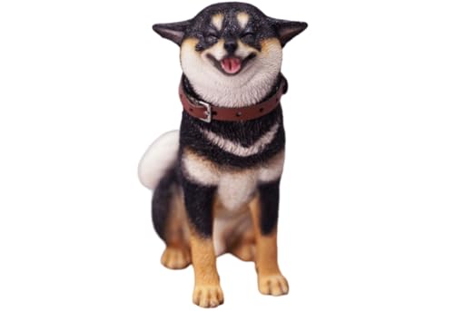 Figura de perro coleccionable JXK: Shiba Inu sonriente sentado, pintada a mano por expertos, resina realista y segura, miniatura a escala 1:6 JXK074