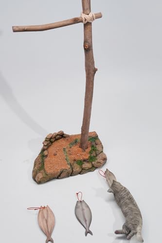 JXK Collectible Cat Figure: Cats That eat Fish 2.0, Expertly Hand-Painted, Lifelike, Safe Resin, 1:6 Scale Miniature Animal Figurine