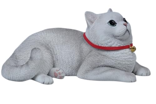 Figura de gato coleccionable JXK: Gato de pelo corto, pintada a mano por expertos, realista, de resina segura, miniatura a escala 1:3.