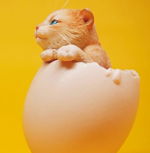 Figura de gato coleccionable JXK: El gato en la cáscara de huevo, pintada a mano por expertos, realista, resina segura, miniatura a escala 1:6.