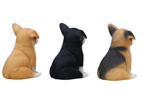 Figura de perro coleccionable JXK: Corgi galés amarillo sentado, pintado a mano por expertos, resina realista y segura, figura de animal en miniatura.