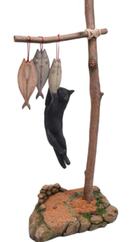 JXK Collectible Cat Figure: Cats That eat Fish 2.0, Expertly Hand-Painted, Lifelike, Safe Resin, 1:6 Scale Miniature Animal Figurine