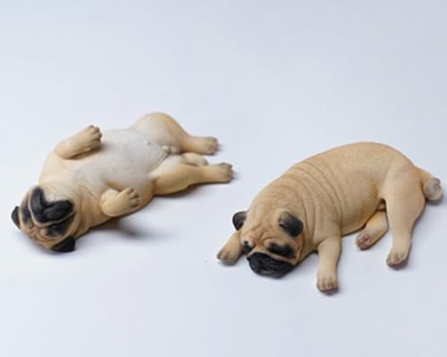 Figura de perro coleccionable JXK: Pug durmiendo, pintada a mano por expertos, realista, resina segura, miniatura a escala 1:6
