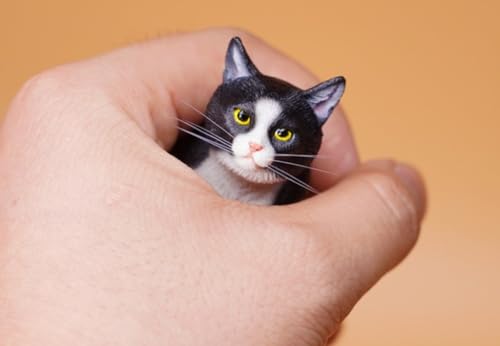 Figurine de chat de collection JXK : les chats mangent de la nourriture, peinte à la main par des experts, réaliste, en résine sûre, figurine animale miniature à l'échelle 1:6