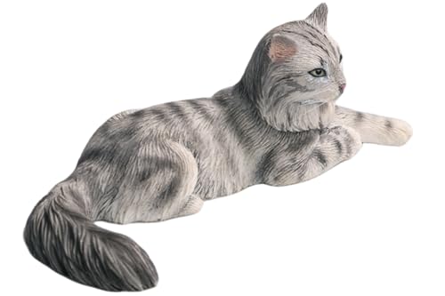 JXK Collectible Cat Figure: Mini Maine Coon, Expertly Hand-Painted, Lifelike, Safe Resin, Miniature Animal Figurine