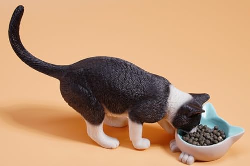 Figurine de chat de collection JXK : les chats mangent de la nourriture, peinte à la main par des experts, réaliste, en résine sûre, figurine animale miniature à l'échelle 1:6