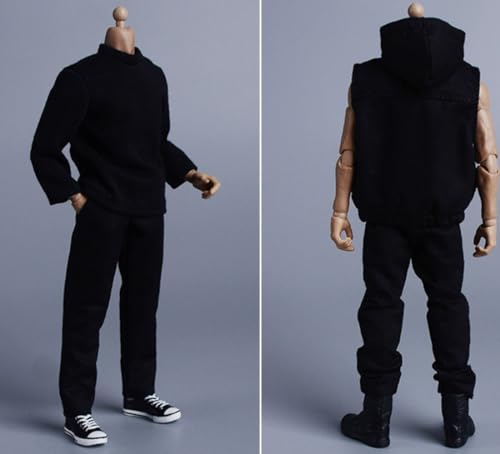 Ropa para muñecas a escala 1/12: Conjunto de sudadera con capucha sin mangas y pantalones coleccionables