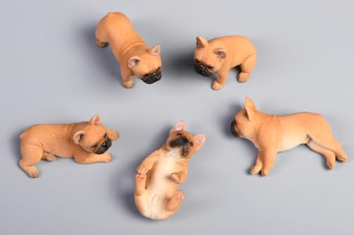 Figura de perro coleccionable JXK: Bulldog francés en miniatura, pintada a mano por expertos, resina realista y segura, figura de animal en miniatura a escala 1:12