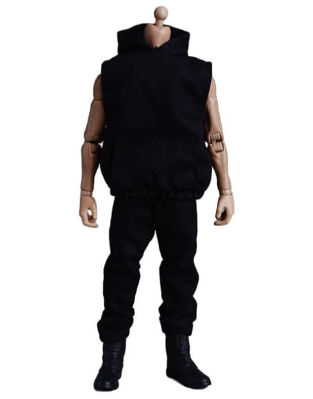 Ropa para muñecas a escala 1/12: Conjunto de sudadera con capucha sin mangas y pantalones largos coleccionable