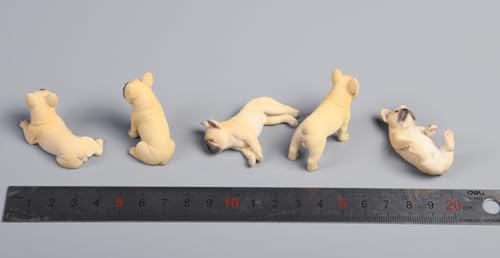 Figura de perro coleccionable JXK: Bulldog francés en miniatura, pintada a mano por expertos, resina realista y segura, figura de animal en miniatura a escala 1:12