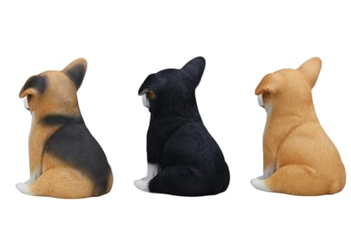 Figura de perro coleccionable JXK: Corgi galés amarillo sentado, pintado a mano por expertos, resina realista y segura, figura de animal en miniatura.