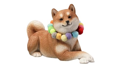 JXK Collectible Dog Figure: Prone Postion Shiba lnu, Expertly Hand-Painted,  Lifelike, Safe Resin, 1:6 Scale Miniature Animal Figurine JXK066A