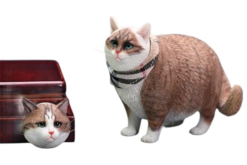 Figura de gato coleccionable JXK: Gato gordo con cabeza cambiante, pintada a mano por expertos, resina realista y segura, miniatura a escala 1:6.