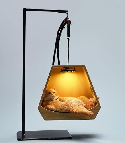 Figura de gato coleccionable JXK: Gato perezoso con cesta colgante, pintada a mano por expertos, resina realista y segura, miniatura a escala 1:6.