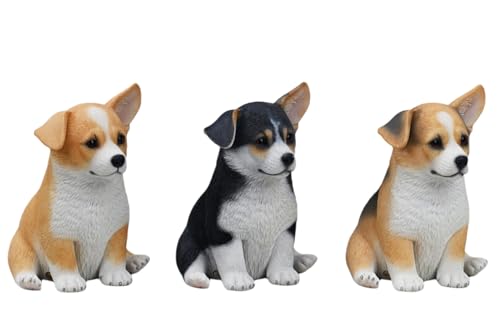Figura de perro coleccionable JXK: Corgi galés amarillo sentado, pintado a mano por expertos, resina realista y segura, figura de animal en miniatura.