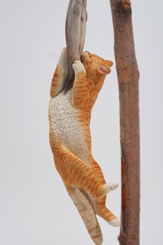 JXK Collectible Cat Figure: Cats That eat Fish 2.0, Expertly Hand-Painted, Lifelike, Safe Resin, 1:6 Scale Miniature Animal Figurine