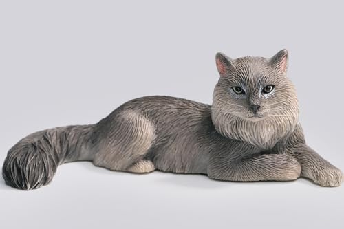 JXK Collectible Cat Figure: Mini Maine Coon, Expertly Hand-Painted, Lifelike, Safe Resin, Miniature Animal Figurine