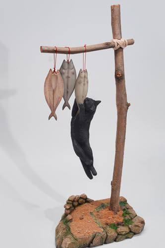JXK Collectible Cat Figure: Cats That eat Fish 2.0, Expertly Hand-Painted, Lifelike, Safe Resin, 1:6 Scale Miniature Animal Figurine