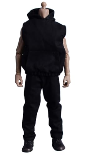 Ropa para muñecas a escala 1/12: Conjunto de sudadera con capucha sin mangas y pantalones coleccionables