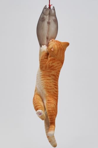 JXK Collectible Cat Figure: Cats That eat Fish 2.0, Expertly Hand-Painted, Lifelike, Safe Resin, 1:6 Scale Miniature Animal Figurine