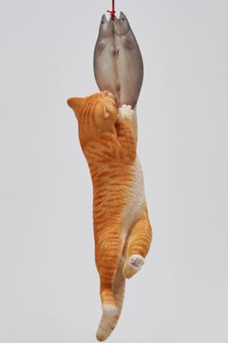 JXK Collectible Cat Figure: Cats That eat Fish 2.0, Expertly Hand-Painted, Lifelike, Safe Resin, 1:6 Scale Miniature Animal Figurine