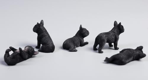 Figura de perro coleccionable JXK: Bulldog francés en miniatura, pintada a mano por expertos, resina realista y segura, figura de animal en miniatura a escala 1:12