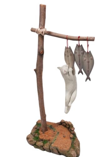 JXK Collectible Cat Figure: Cats That eat Fish 2.0, Expertly Hand-Painted, Lifelike, Safe Resin, 1:6 Scale Miniature Animal Figurine