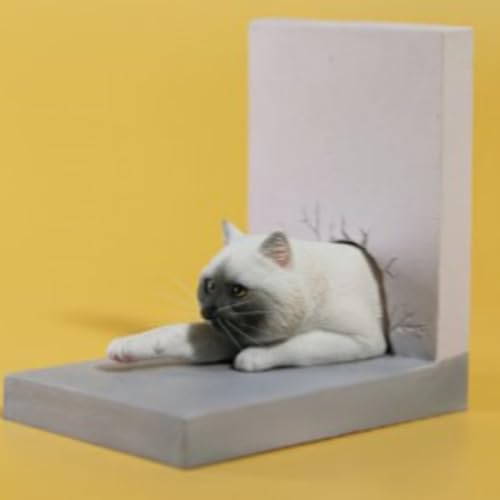 Figura de gato coleccionable JXK: El gato a través de la pared, pintada a mano por expertos, resina realista y segura, miniatura a escala 1:6.