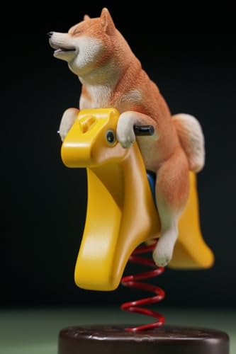 Figura de perro coleccionable JXK: Shiba Inu, caballo balancín, pintada a mano por expertos, realista, de resina segura, miniatura a escala 1:6.