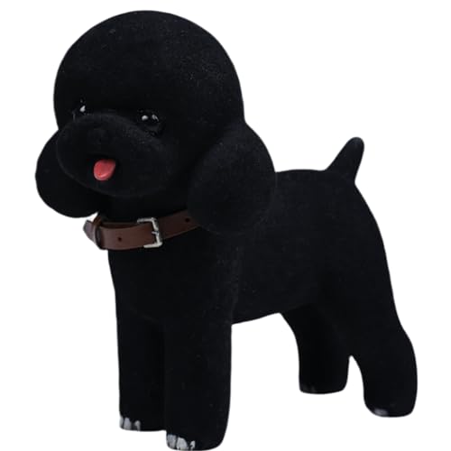 JXK Collectible Dog Figure: Black Flocking Poodle, Expertly Hand-Painted, Lifelike, Safe Resin, 1:6 Scale Miniature Animal Figurine