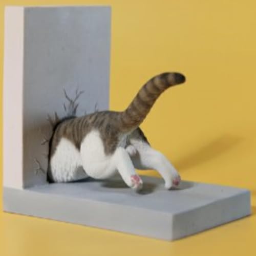 Figura de gato coleccionable JXK: El gato a través de la pared, pintada a mano por expertos, resina realista y segura, miniatura a escala 1:6.